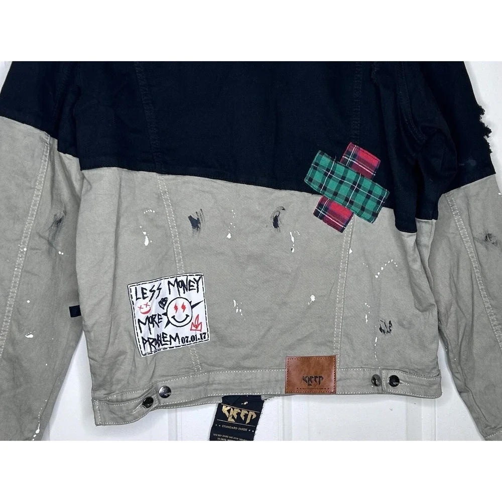 Kleep Jacket Mens Less Money/More Problem Twill Streetwear 3X Black Mint